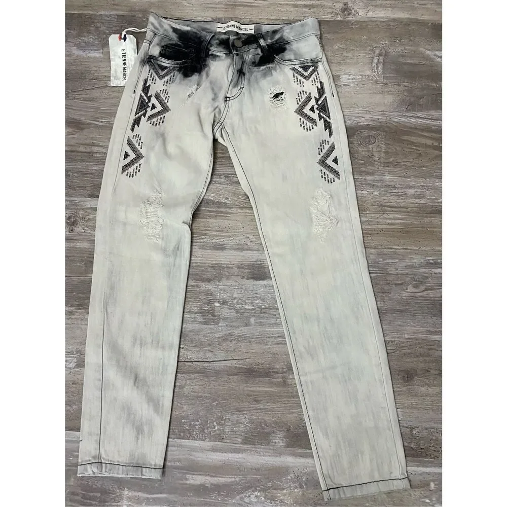 Etienne Marcel Embroidered Distressed Denim Jeans Women’s Sz 26